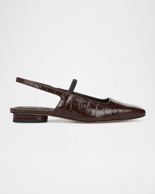 Venice Croc-Embossed Leather Slingback Flats